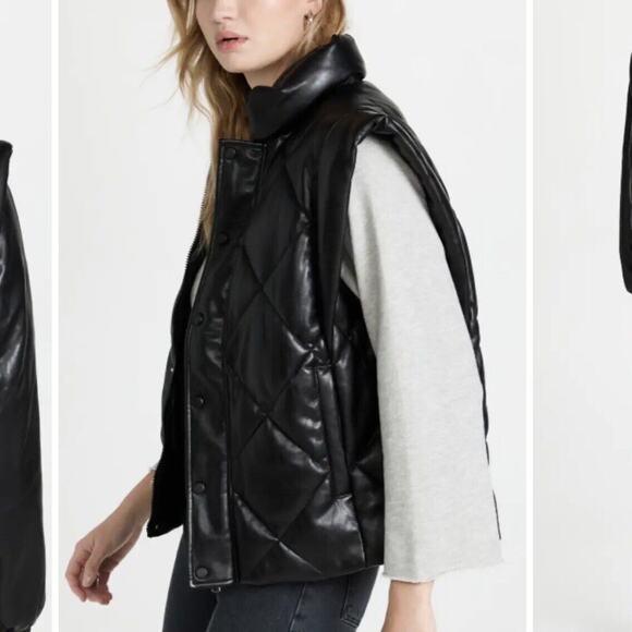 Pistola Callista Long Sleeve Puffer Jacket Vest Black Faux Leather Medium NWT - Picture 4 of 10